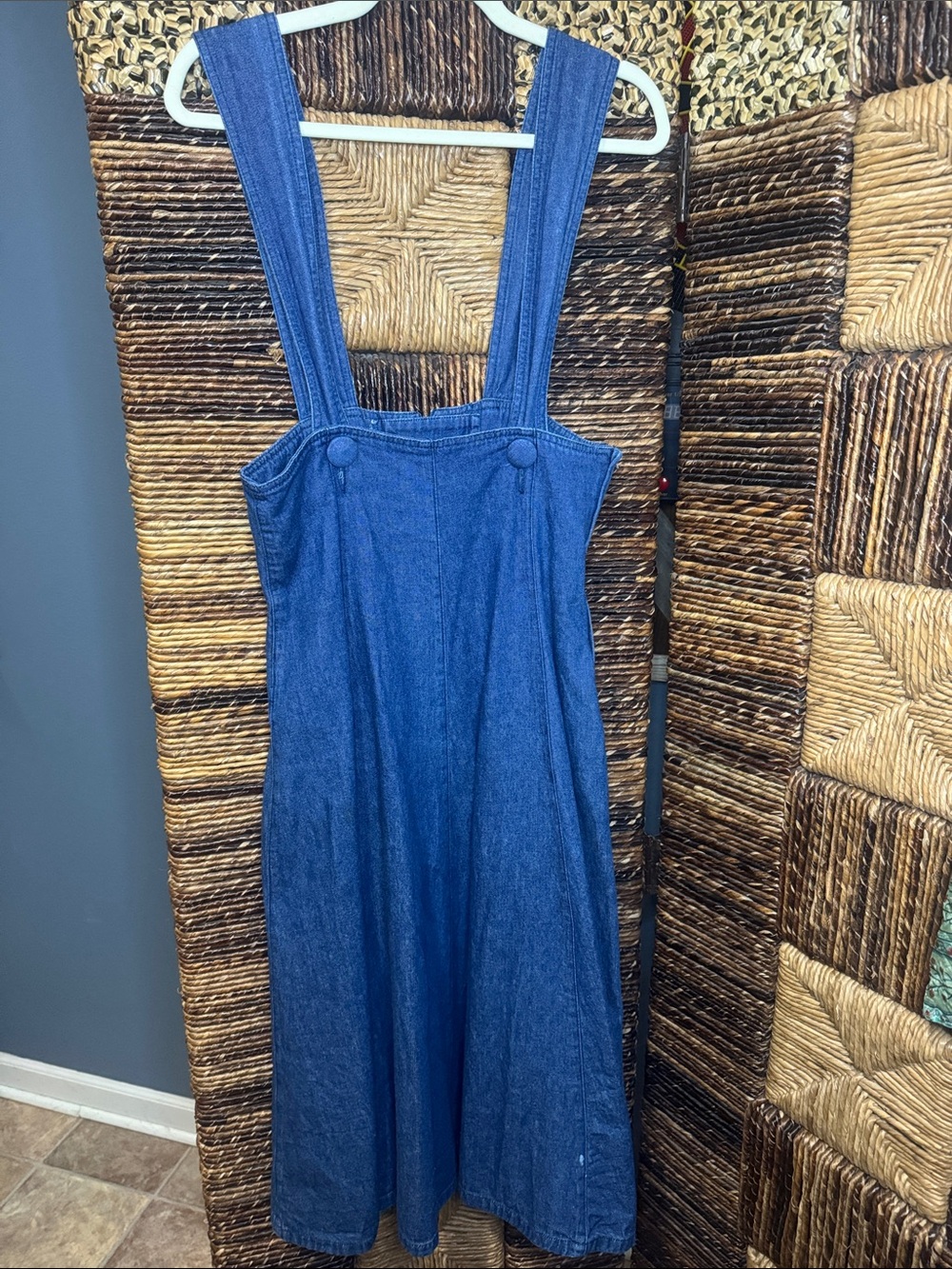 Vintage Blue Denim Midi Pinafore Dress